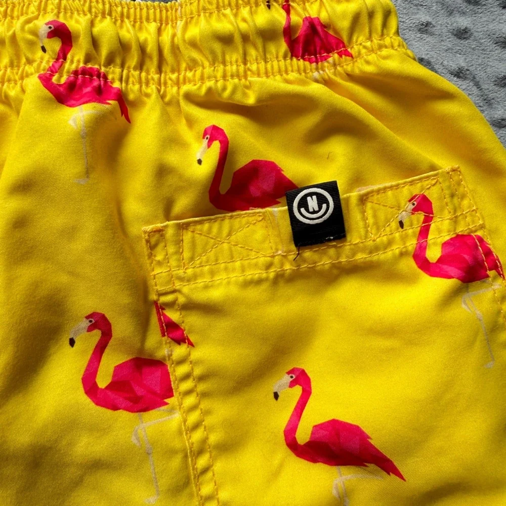 Neff Mens Flamingo Print Swim Trunks Yellow Pink Medium Board Shorts
